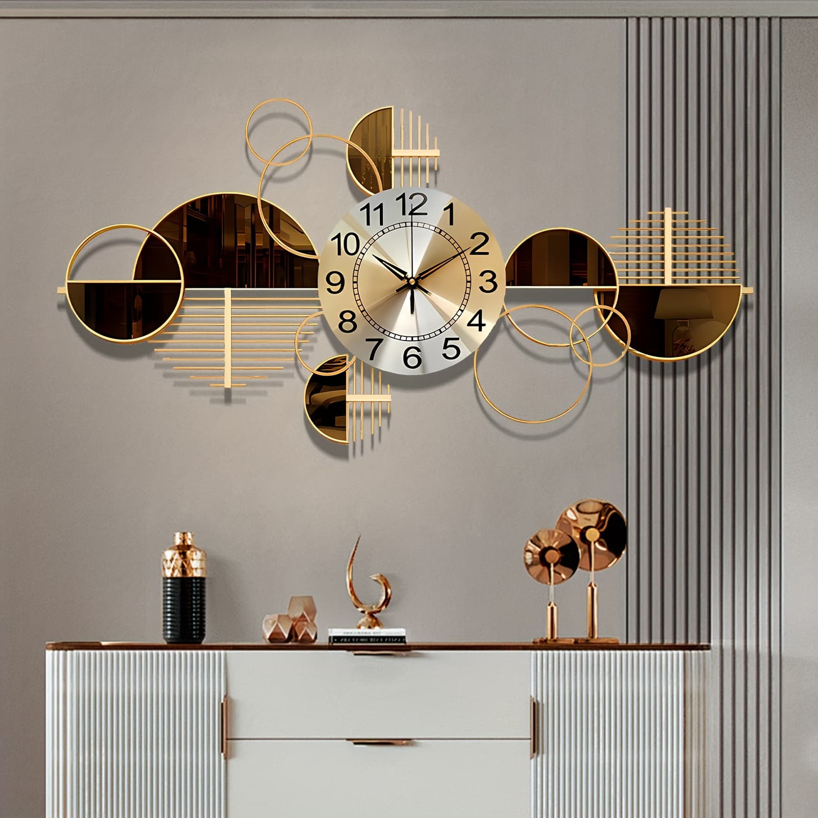 TEMU Metal Wall Clock Decorative 3d Metal Wall For Living Room Bedroom Creative Modern Big Wall Clock Decor With Silent No-ticking 31 X 17 Inch