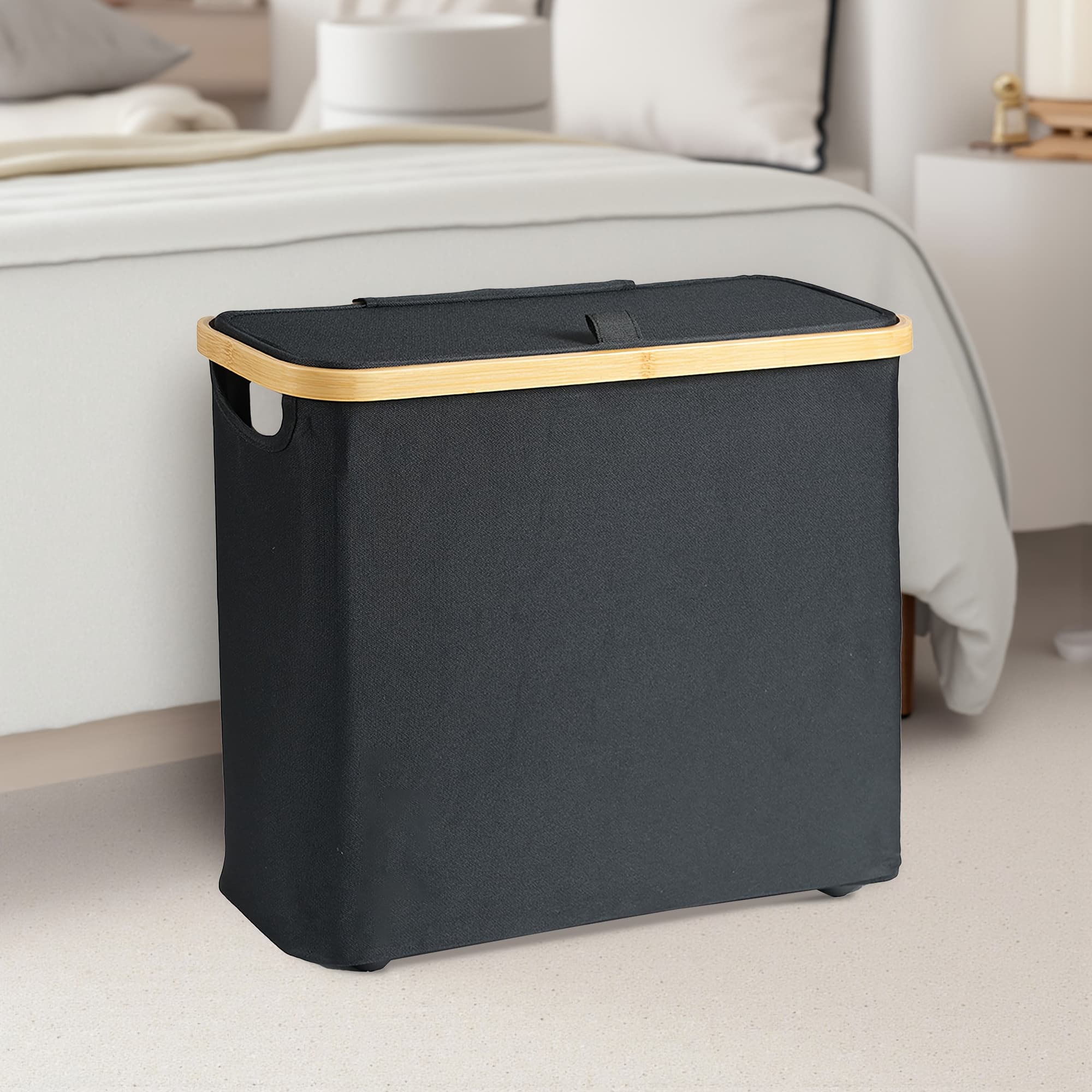 TEMU [bamboo Organizer] Boho-chic Bamboo Toilet Paper Basket | 1pc | Bamboo | Bathroom Organizer | | Bathroom Additions | Black | Sleek Rectangular