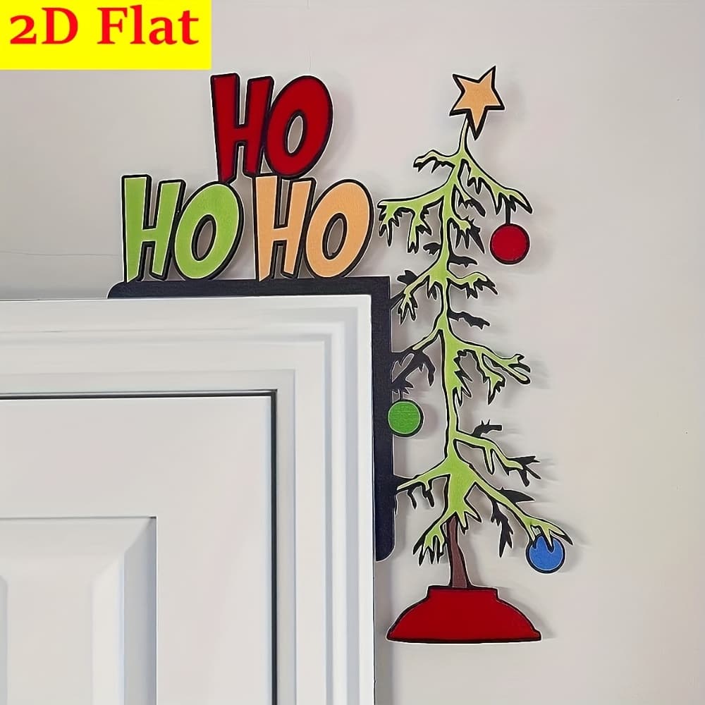 TEMU 2d Flat, 1pc, Whimsical Christmas Door Sitter - Christmas Tree Door Frame Decorative Pendant - Wooden Door Corner Decor For Mirrors, Cabinets & Furniture - Xmas Holiday Gift
