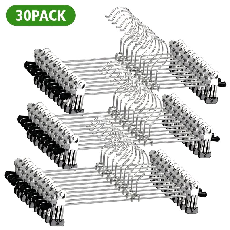 TEMU Pants Hangers With Clips 30pcs, Adjustable Skirt Hangers For Women Metal Pants Hangers For Jeans