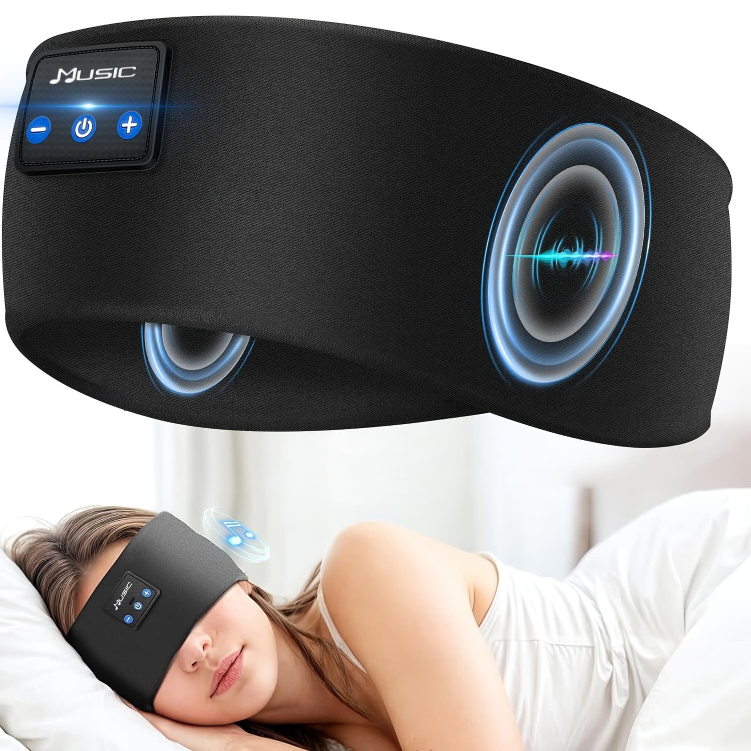 TEMU Powerway 1pc Wireless Sleep -soft, Ideal For Exercise And Gaming, Wireless Headphones, Comfortable 3-in-1 Wireless Music Eye Mask For Side Sleepers, Elastic, Noise Isolation, Volume Control