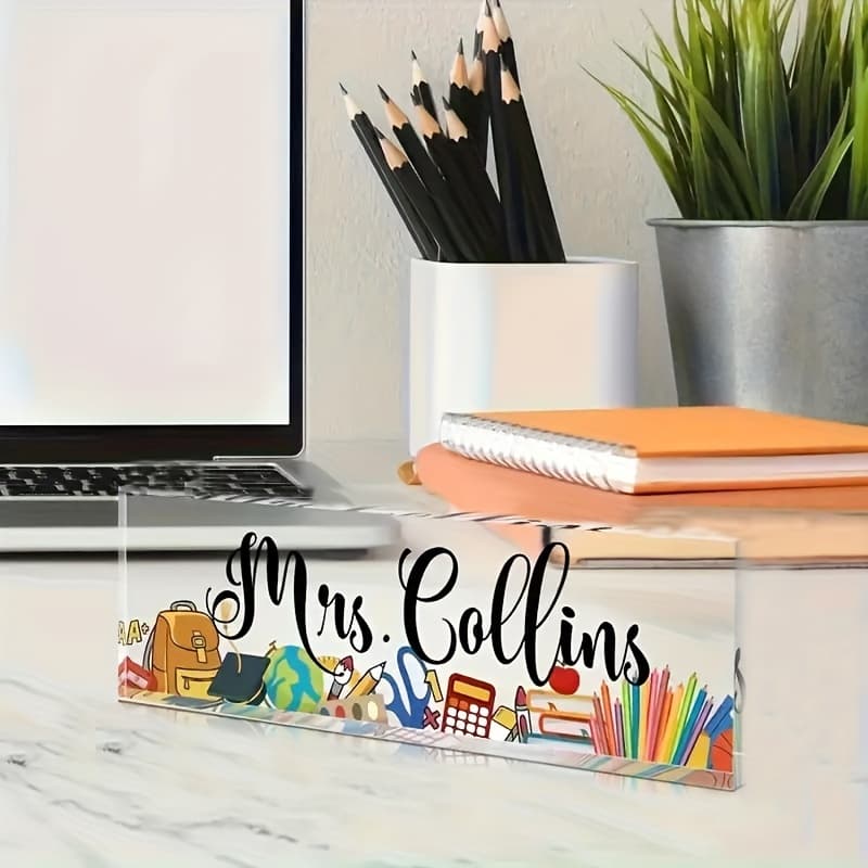 TEMU Unique Acrylic Desk Name Plaque - Office Decor, Teacher Appreciation Gifts & Employee Recognition, Cute Cartoon Theme, Versatile Indoor/outdoor Use, Fits All Holidays