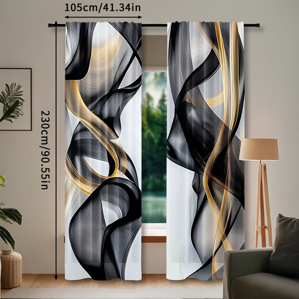 TEMU 2pcs, Abstract Aesthetic Artistic Lines Printed Curtain Protect Privacy Curtain, Suitable For Living Room Decoration, Bedroom, Bathroom Shower Curtain Kitchen Home Decoration