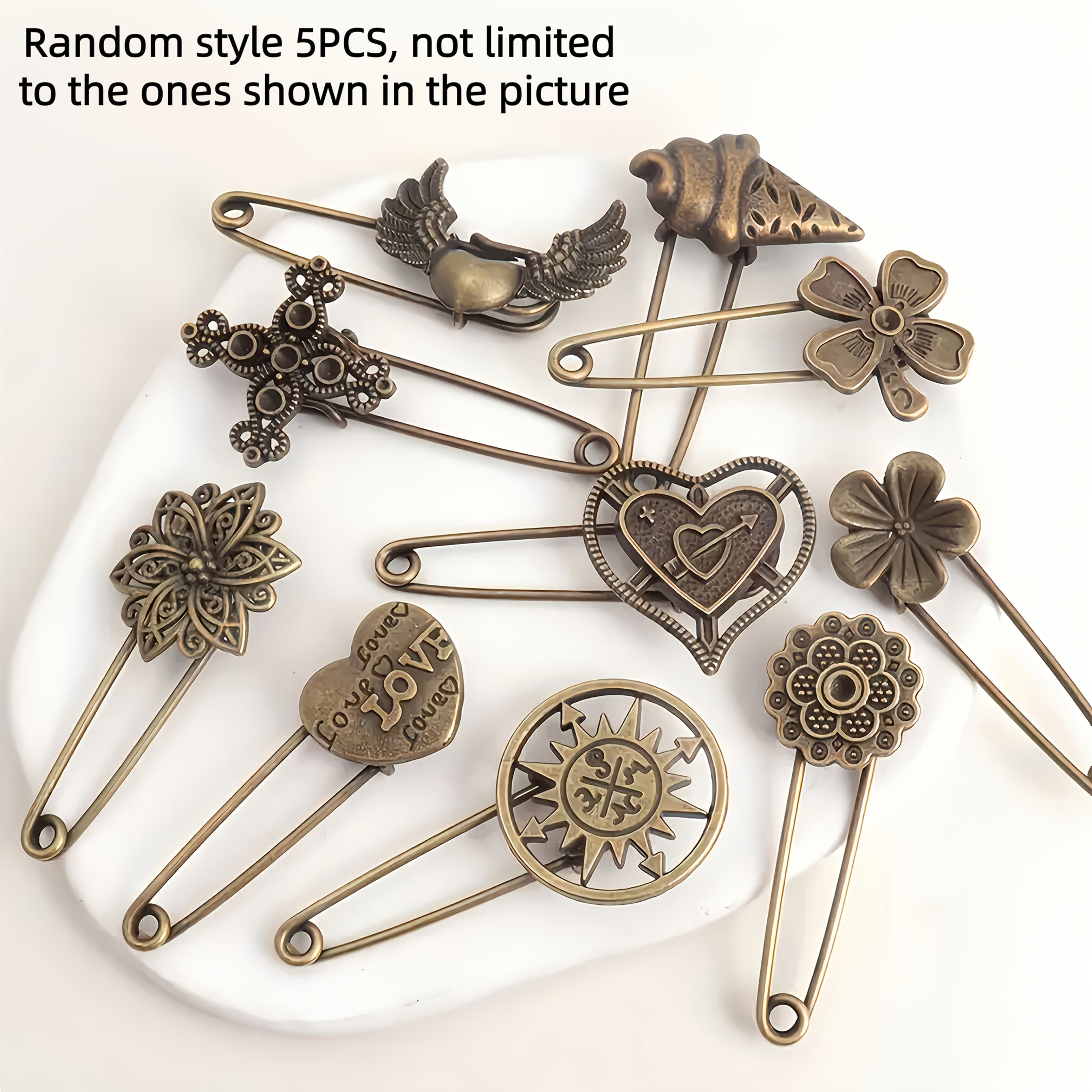 TEMU 5pcs Retro Creative Pin , Safety Pin , Metal Additions, Handmade Additions, Random Styles