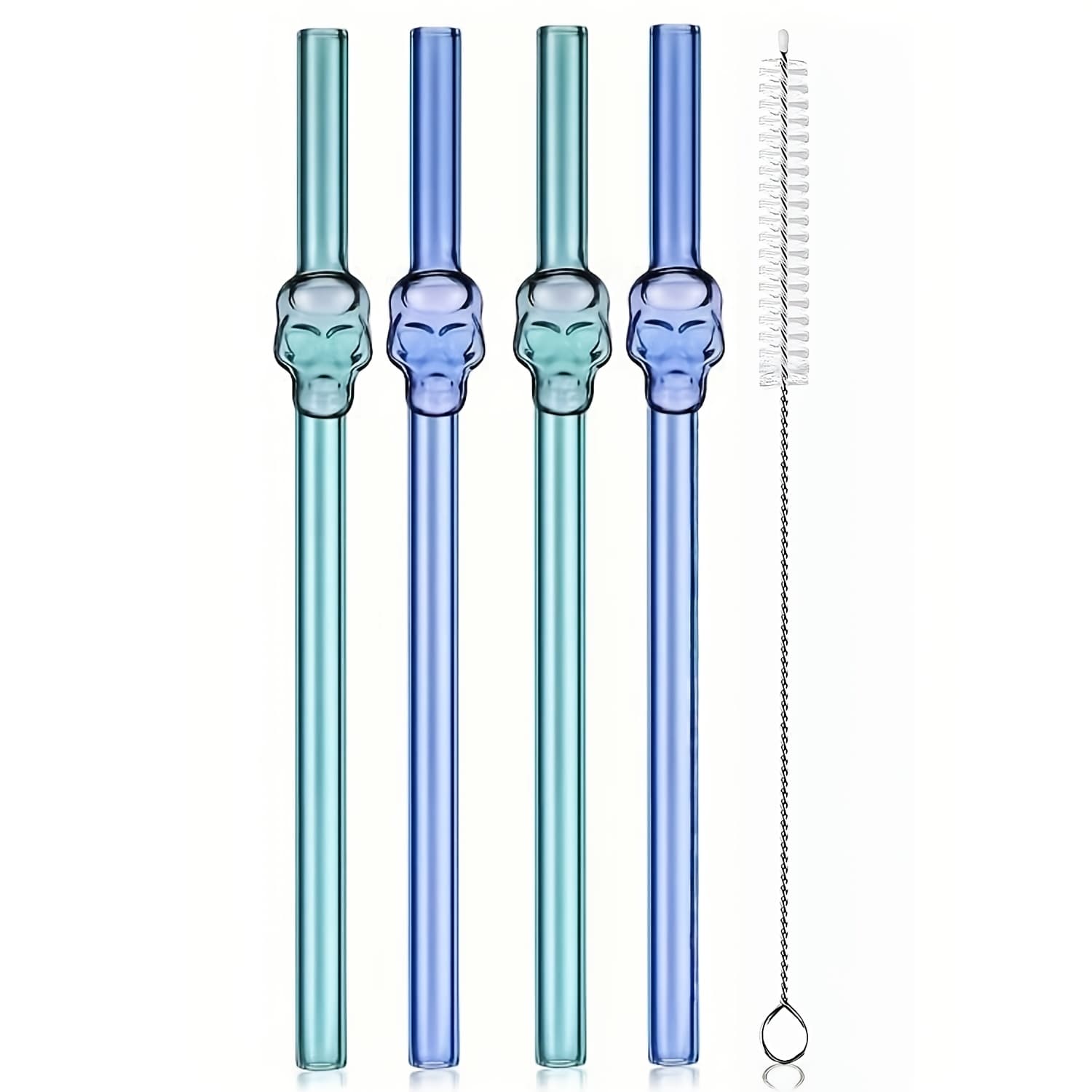 TEMU 2/4pcs Set Reusable Glass Straws – -resistant High Borosilicate Drinking Straws For Beverages, Smoothies, Juice – Includes Cleaning Brush (multicolor & Clear)