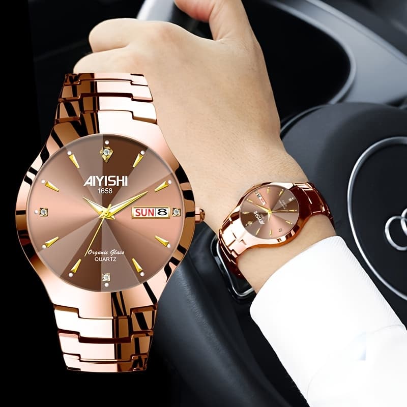 TEMU Leisure Business Suitable For Daily Life Dual Calendar With Luminous Men's Quartz Watch, Ideal For