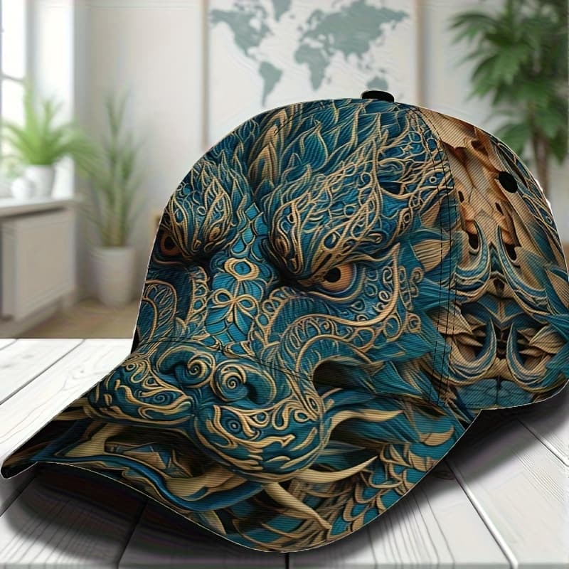 TEMU 1x Dragon Pattern Graffiti Hip Hop Fashion Baseball - Unique Street , Adjustable Size, Cool Pattern, Sports Headwear, Fashion Accessory, Valentine's Day, Halloween, Christmas Gift