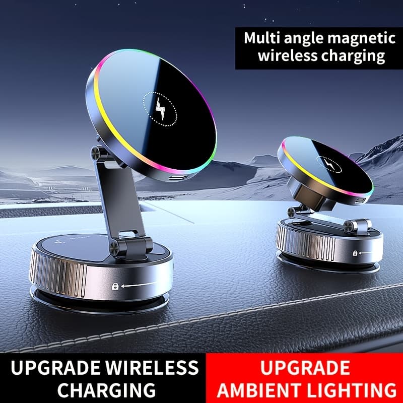 TEMU Car-mounted Magnetic Wireless Charger | Three-axis Panoramic View | 15w Fast Charging | Vacuum Magnetic Attachment | Dual-loop Magnetic | Foldable And Rotatable | Dual-use For Driving And Home