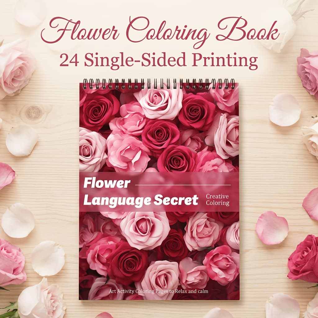 TEMU Flower Coloring Book, 24 Pages Upgraded Thickened A4 Paper, 11.22 X 8.26 Inches, Single-side Coloring, Yo Spiral Circle, To Help Stress And Ease , Perfect For ' Birthday, New Year