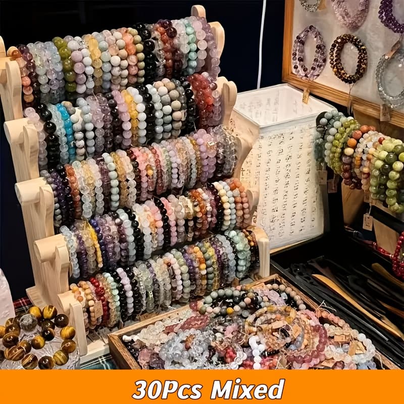 TEMU 30pcs Bohemian Handmade Glass Bead Bracelet Set For Women, Cracked Bead Bracelet Series, Suitable For Vacations And Daily Parties Occasion, Random Gifts For
