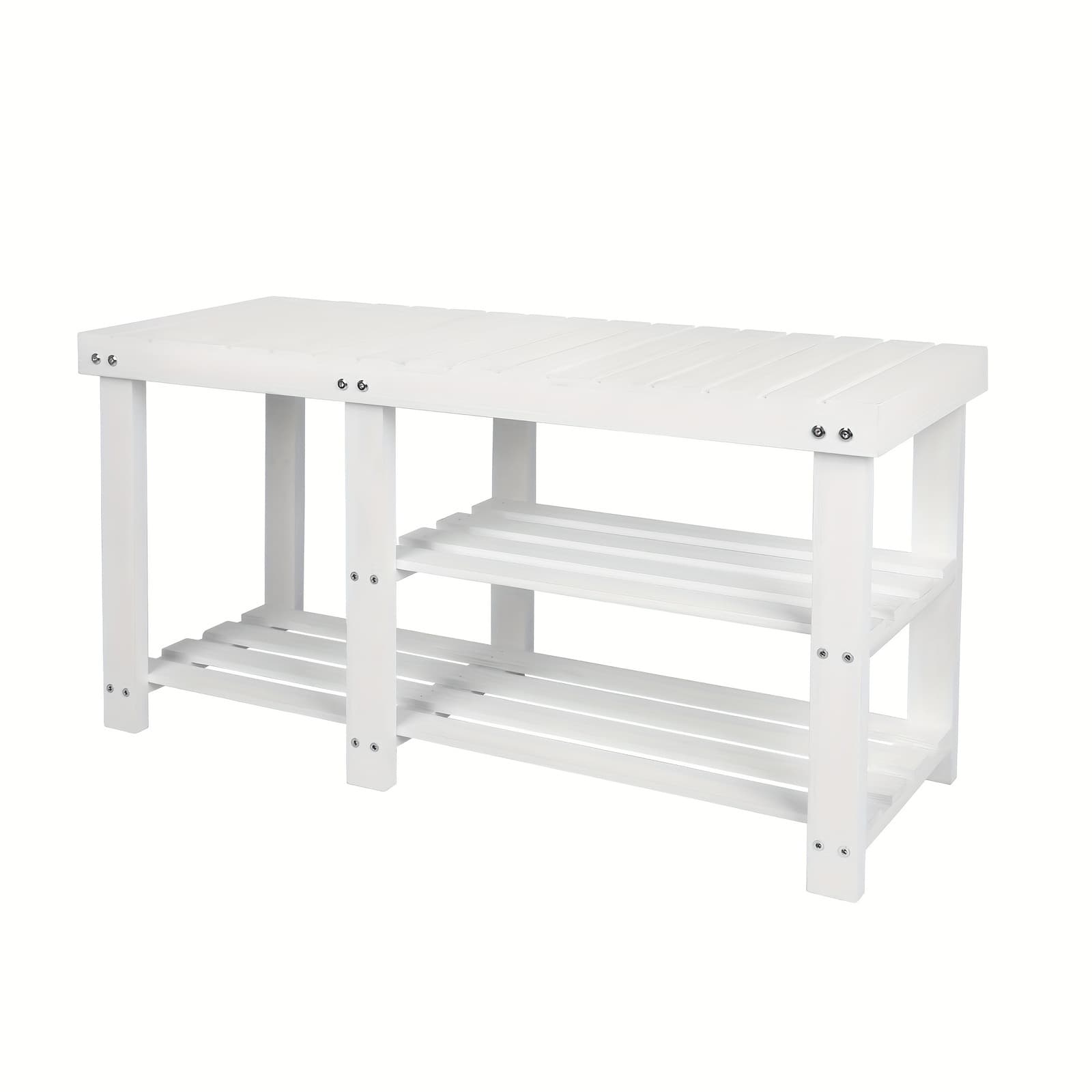 TEMU Shoe Rack Bench, 3-tier Wood Shoe Bench With Boot Organizer, Free Standing Shoe Racks Bench, Storage Shoe Shelf For Entryway Hallway Bedroom, Balcony