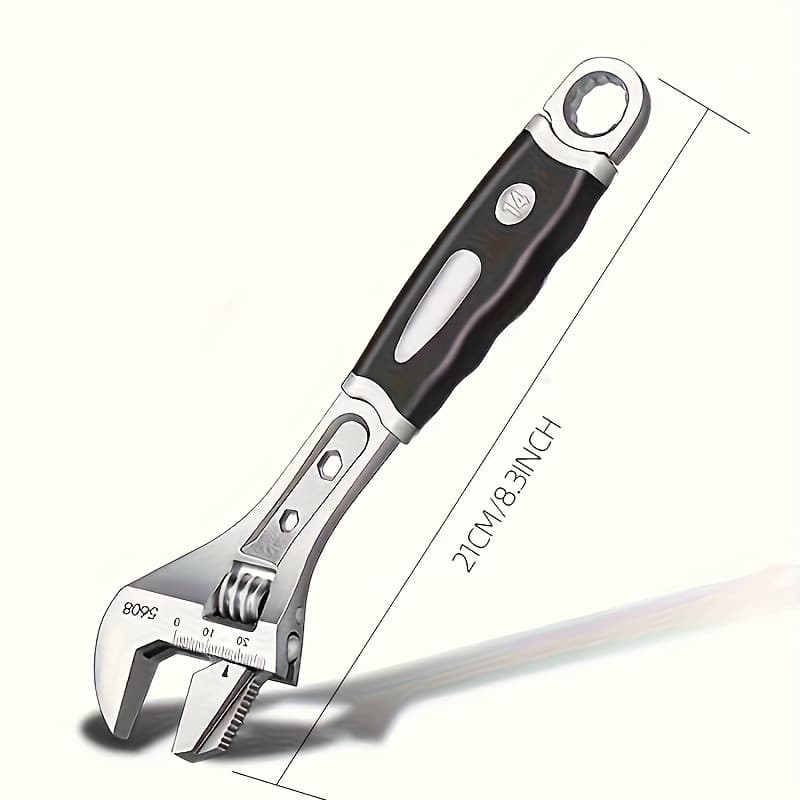 TEMU Airaj 8-inch Adjustable Wrench, Wide Jaw Opening Wrench With Rubber Anti-slip Grip, Metric/sae Scales, Premium Cr-, Chrome Plated