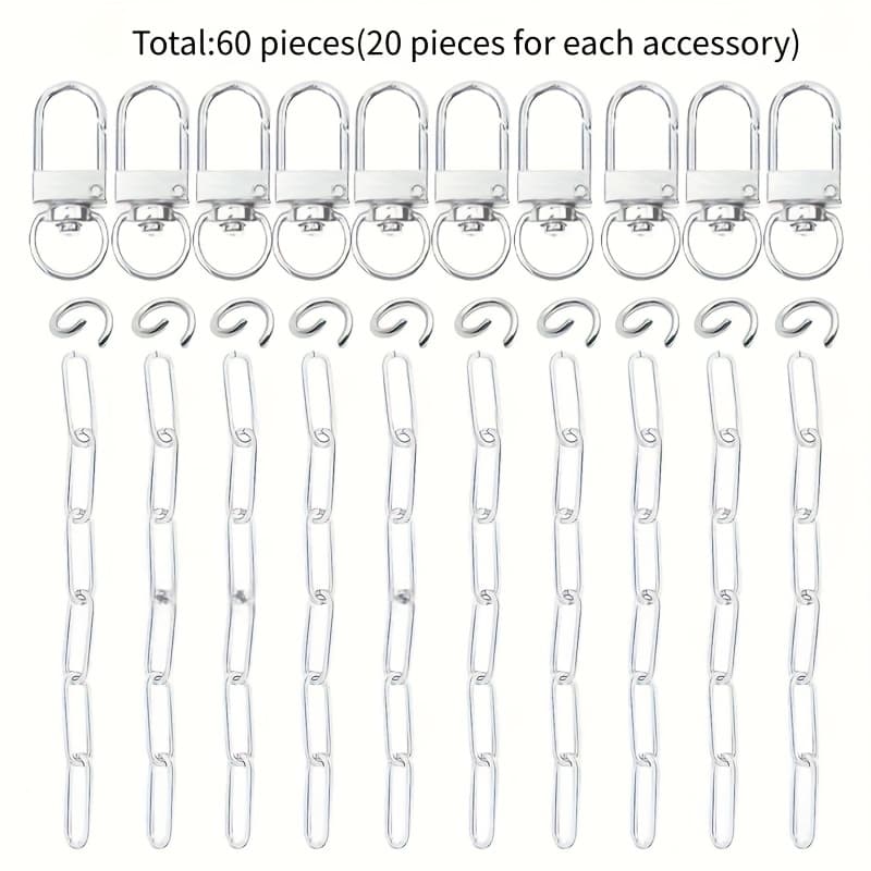 TEMU 60pcs Creative Keychain Decoration Additions | Includes 20pcs Door Buckles, 20pcs Extension Chains, 20pcs Opening Jump Rings, Jewelry Making Keychains, Alloy Material