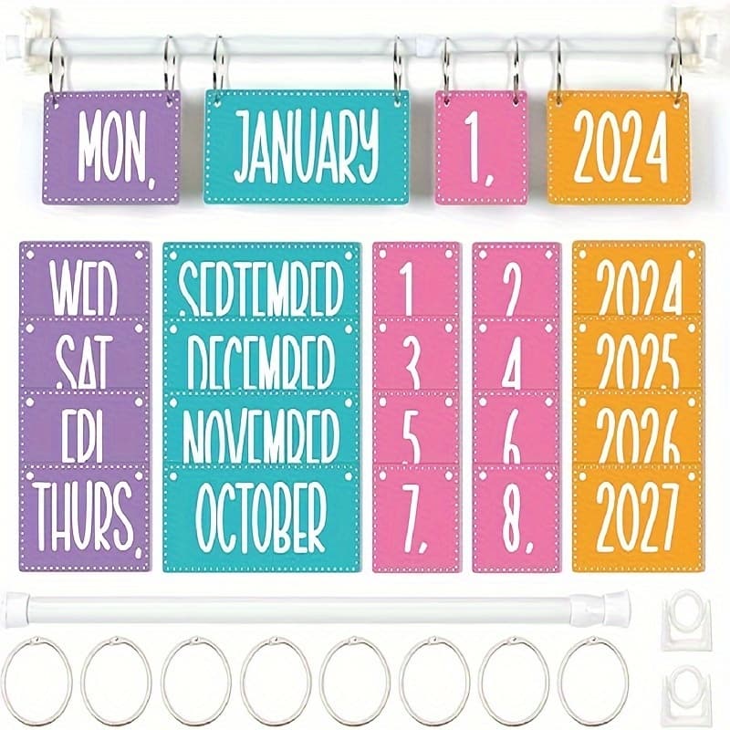 TEMU Vibrant Classroom Decorations Featuring 54 Date Cards And A Versatile Calendar Holder, Perfect For Home Or Classroom Use