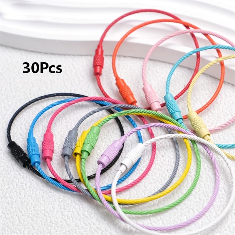 TEMU 30pcs 50mm Wire Rope Loops - Colorful Keychain Connectors For Making, Bracelets, Shoe & Boot Accessories - Durable Metal Rings With , Wire For Jewelry Making, Bracelet Crafting, Open