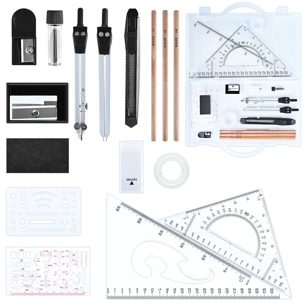 TEMU Professional Geometry Kit - Set Of Drawing Tools For Geometry, Ideal For Artists And Students, Includes Ruler, Compass, Protractor, Drafting Supplies, And Architecture Pencils