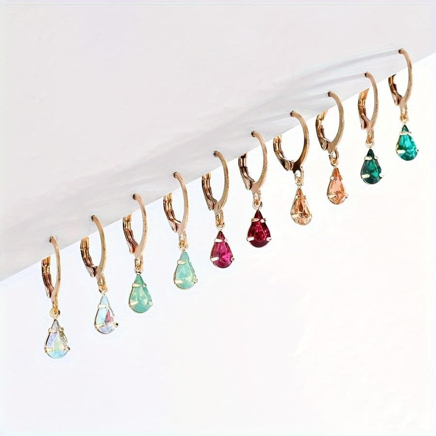 TEMU Multi-piece Earring Combination Set, 5 Pairs Of Bohemian Style Multicolor Synthetic Gemstone Geometric Teardrop/rectangle/heart Pendant Women's Earring Set