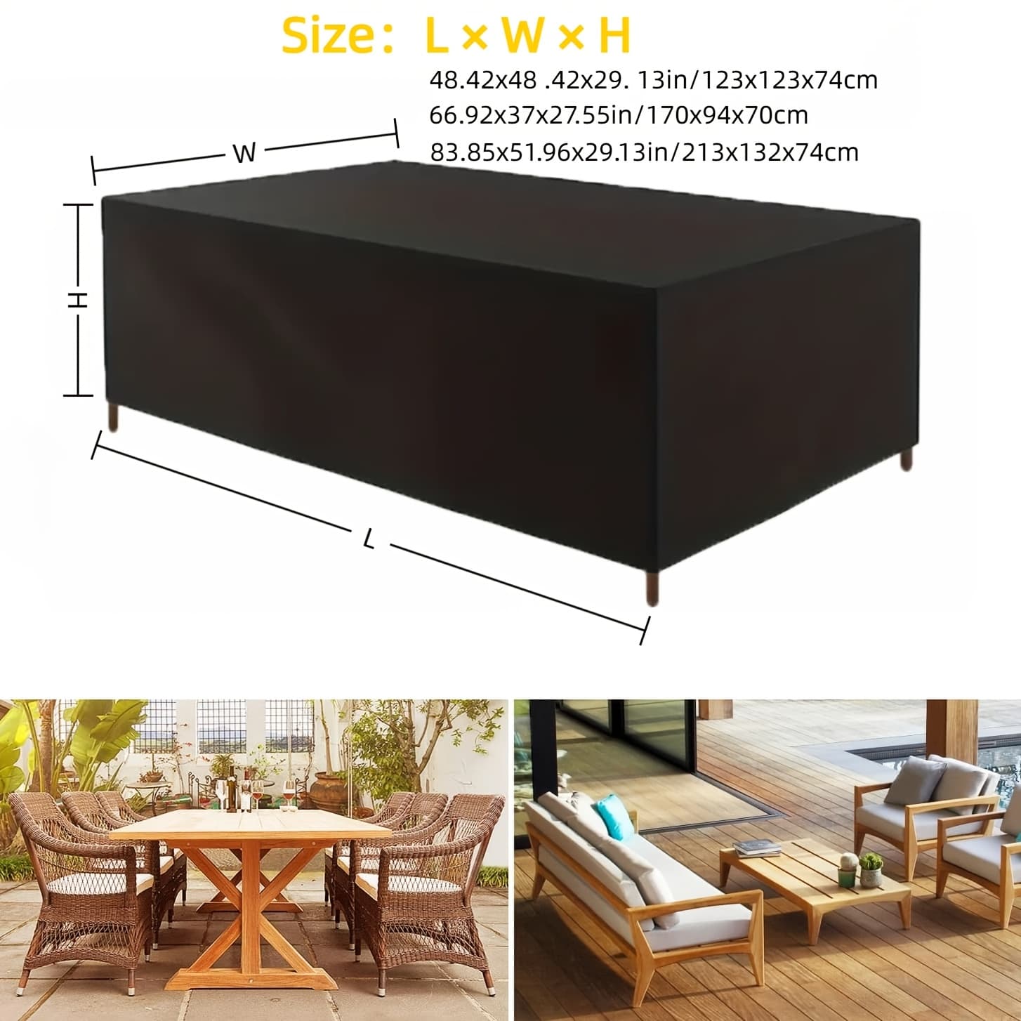 TEMU 1pc Heavy Duty Patio Furniture Cover | Oxford Cloth, 210d, Silvered Pa Coating, Overlock Stitching, Drawstring Closure