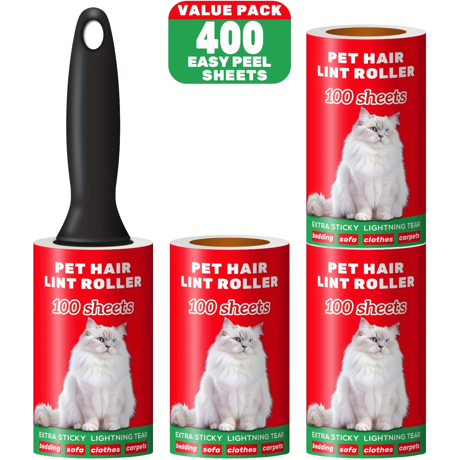 TEMU Extra Sticky Lint Roller For Pet Hair, Lint Rollers 200/400/600/800 Sheets Set, Pet Hair Remover With 1/3 Handle, Portable Lint Remover For Clothes, Furniture, Hair