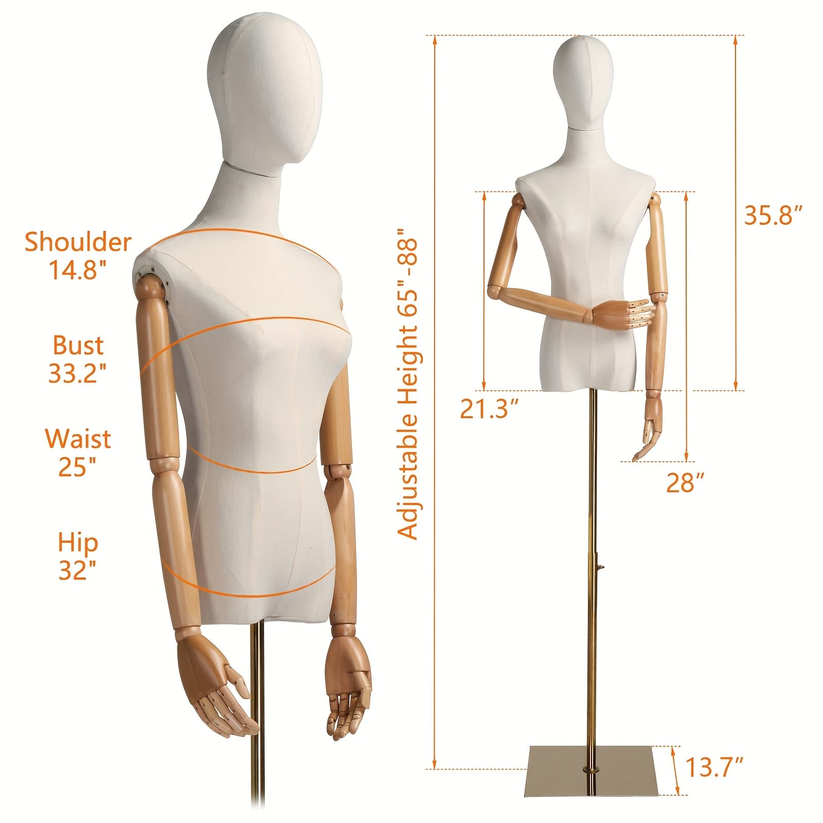 TEMU Bonnlo Female Dress Form And Posable Wood , Height Adjustable Mannequin With Metal Base For Clothing Display
