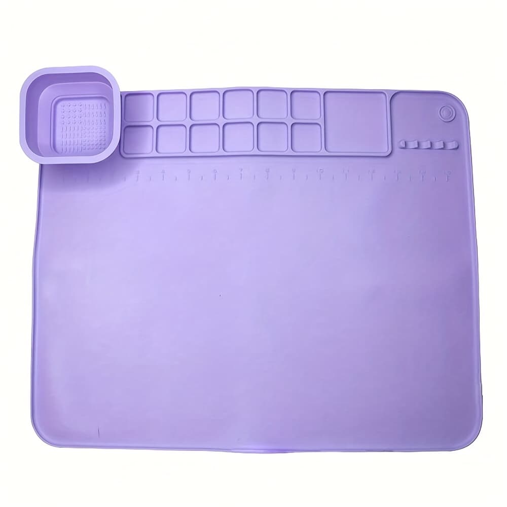 TEMU 42.5x35cm Silicone Drawing Mat - A Washable Featuring A Brush Holder, Non-slip Pad For Oil And Watercolor Painting, Ideal For Students, Artists, And Travelers, In Purple, Pink, And Blue