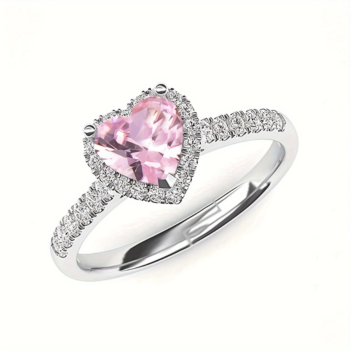TEMU Elegant Adjustable Heart-shaped Sparkling Ring With Cubic Zirconia Chic Fashion Jewelry Gifts For Women, Ideal Gift For And Family