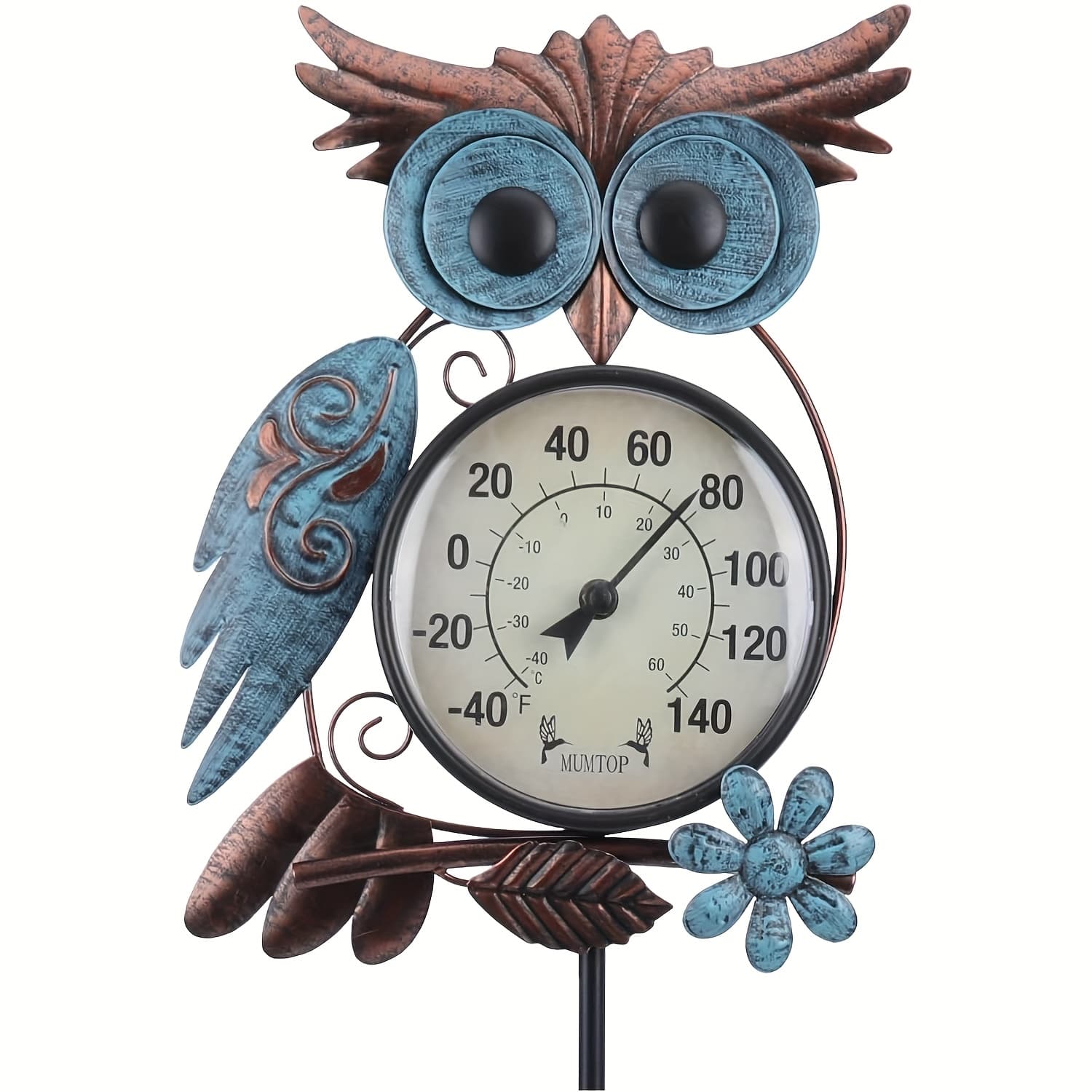 TEMU Wall Art Stake Thermometer-42 Inch Metal Owl Garden Stake Outside Wall Thermometer Waterproof For Patio, Yard And Garden