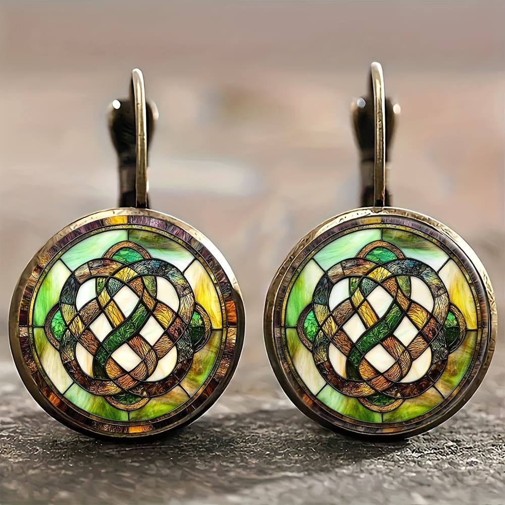 TEMU Alloy Retro Round Earrings, Stained Glass, Celtic Knot Retro Earrings, Light Additions, Easy And Fashionable Style, Daily Versatile Earrings, Gift , Suitable For A Of Occasions
