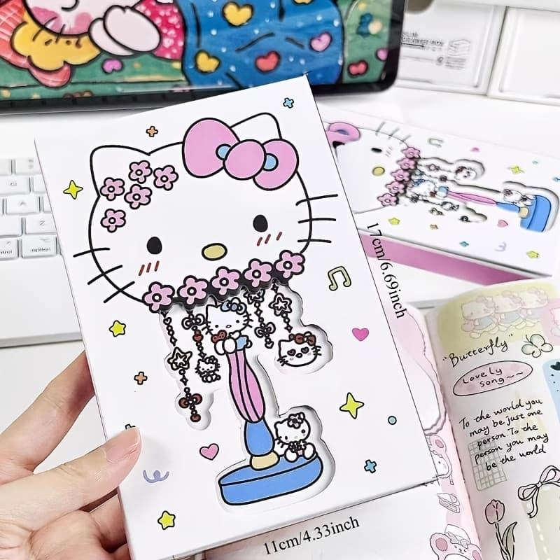 TEMU Hello Kitty Colored Hollow Magnetic Hardcover Notebook | High Aesthetic Value, Dotted Paper, Vintage Style