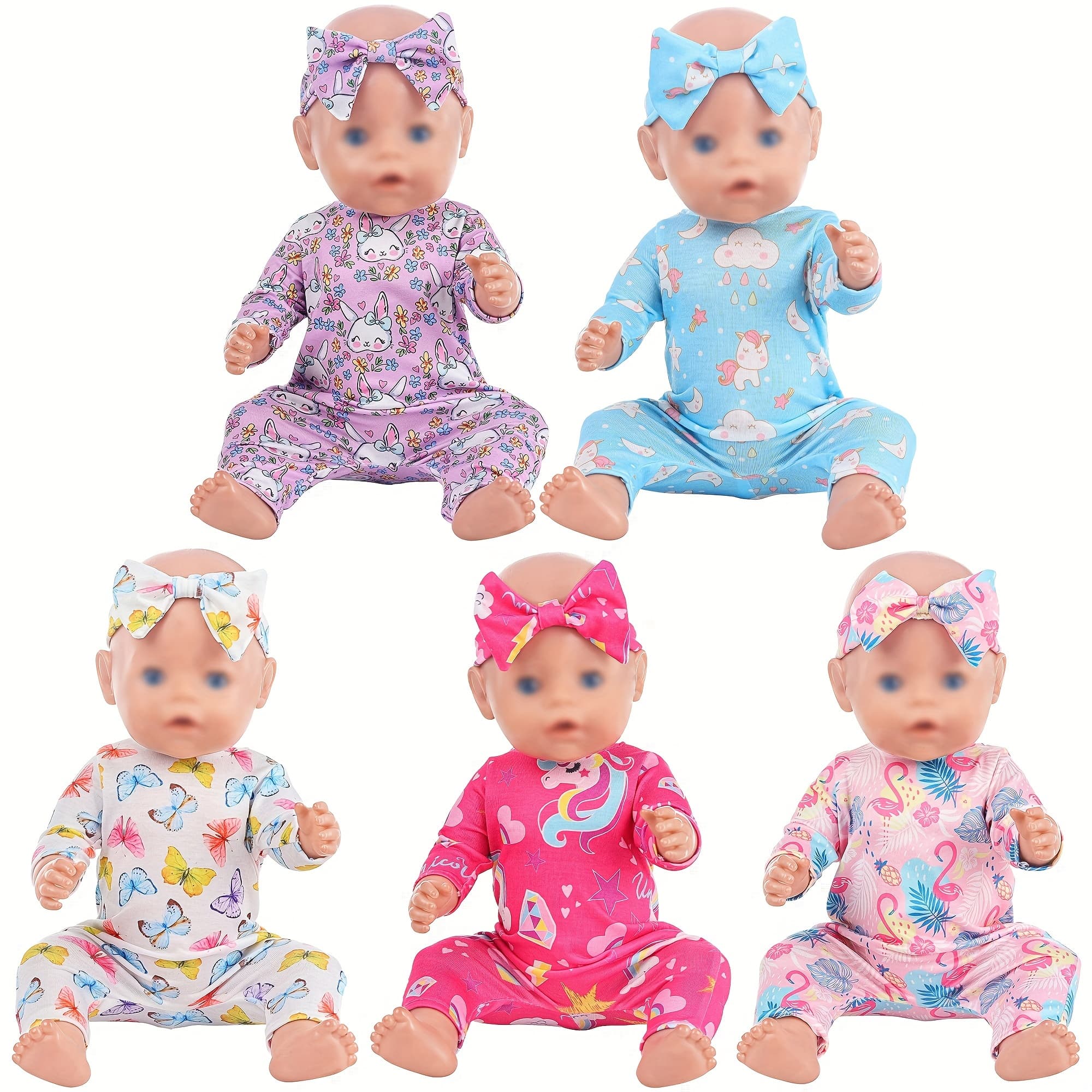 TEMU 5 Sets Baby Doll Clothes New Doll Accessories Fit For 14-16 Inch Baby Doll Clothes Dresses Outfits Pjs For 43cm New Dolls (no Doll)
