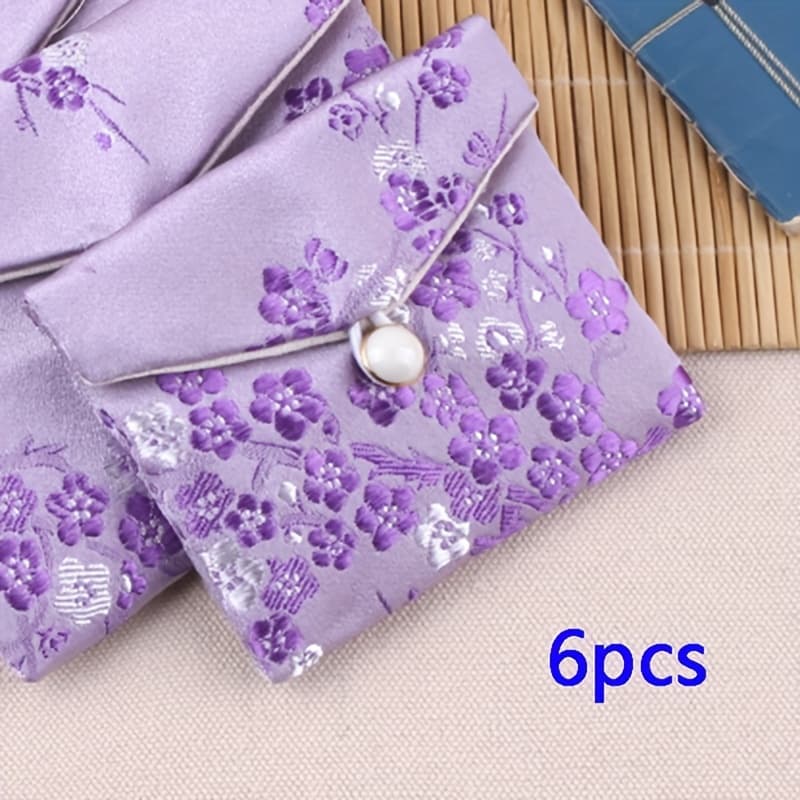 TEMU 6pcs Elegant Brocade Embroidery Jewelry Bags With Buttons & Hook Closure - Suitable For Jewelry Display, Gift Packaging, Storage Boxes/pouches, For Parties, Birthdays,, Rings