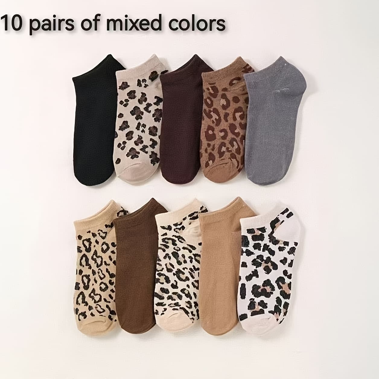 TEMU 10-pair Leopard Print Women's Socks, Simple Casual Socks, Fashionable Lightweight Ankle Socks, , Back-to- Running Sports Hiking Training Socks, Comfortable And Breathable