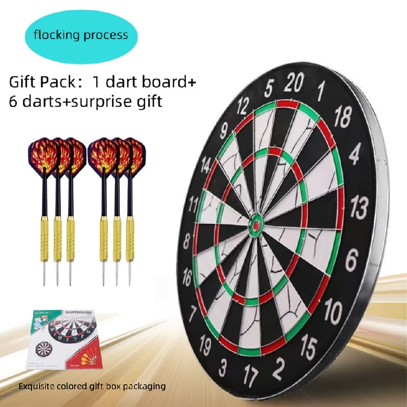 TEMU A 17-inch Double-sided Dartboard With A Flocked Surface, Comes With 6 Steel-plastic Darts And 6 Brass-plated Darts (18g), Ideal For Adult Leisure In Bars, , Billiard , And For