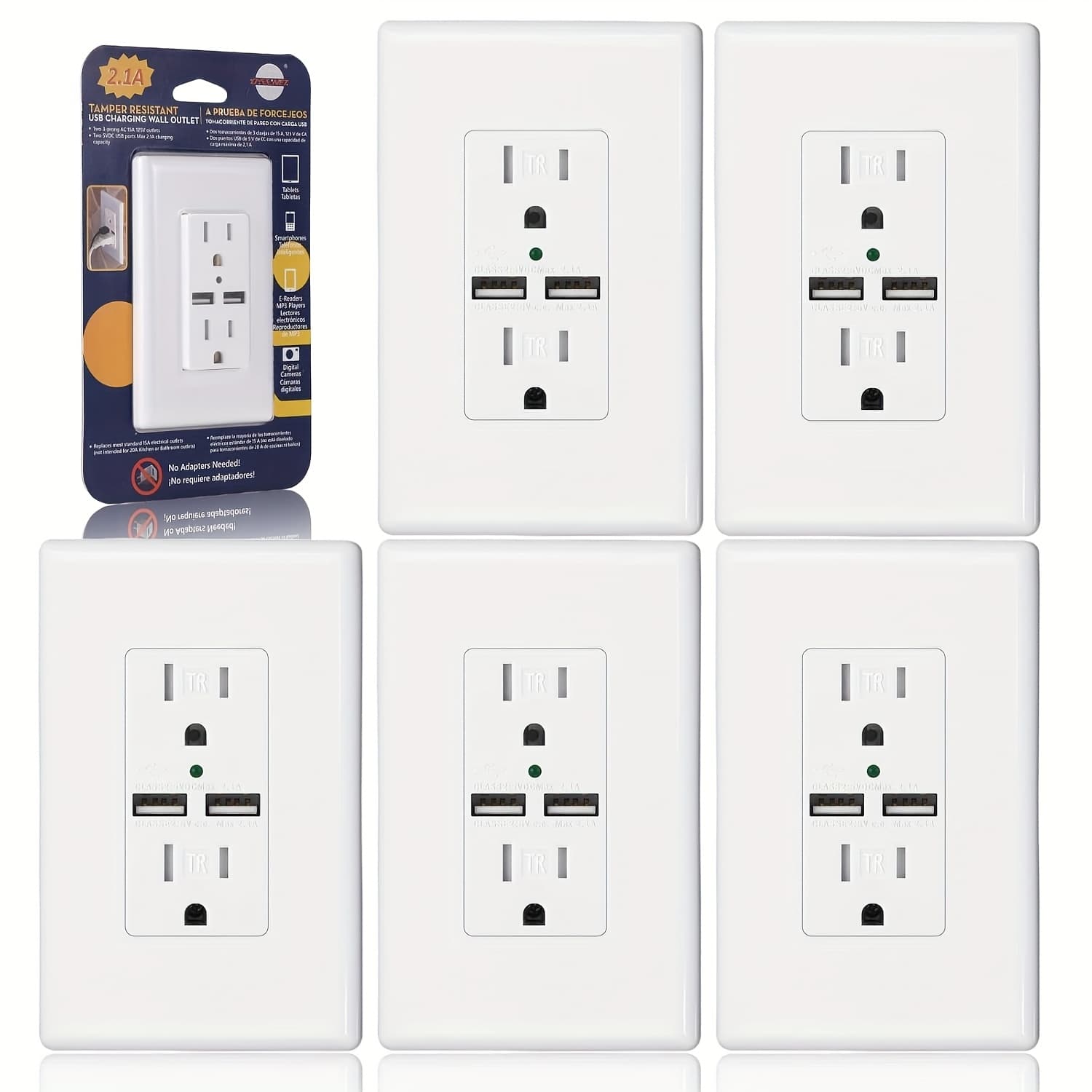 TEMU 2/5pcs Usb Wall Outlet, 15amp Tamper Resistant Duplex Receptacle With 2 Usb Ports, White