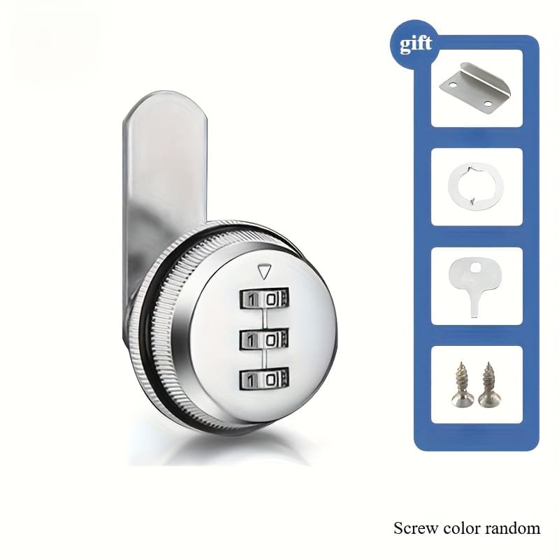 TEMU 1pc Silvery Alloy 3-digit Combination Lock - Mechanical Lock, Suitable For Cabinets, File Drawers, Storage Boxes, Mailboxes, Easy To Assemble, Ideal For Home And Office Use