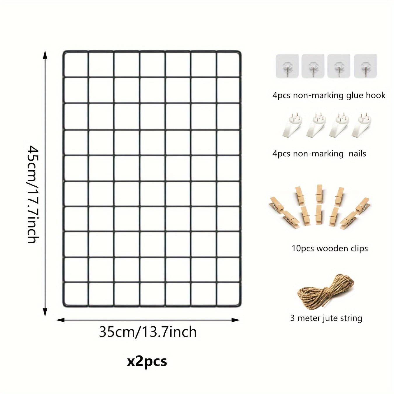 TEMU 2pcs Metal Wire Wall Grid Panels, Multifunction Painted Photo Hanging Display And Wall Storage Organizer, 18x14inch Photo Display Rack For Home Decor, Photos, Postcards, Artwork,