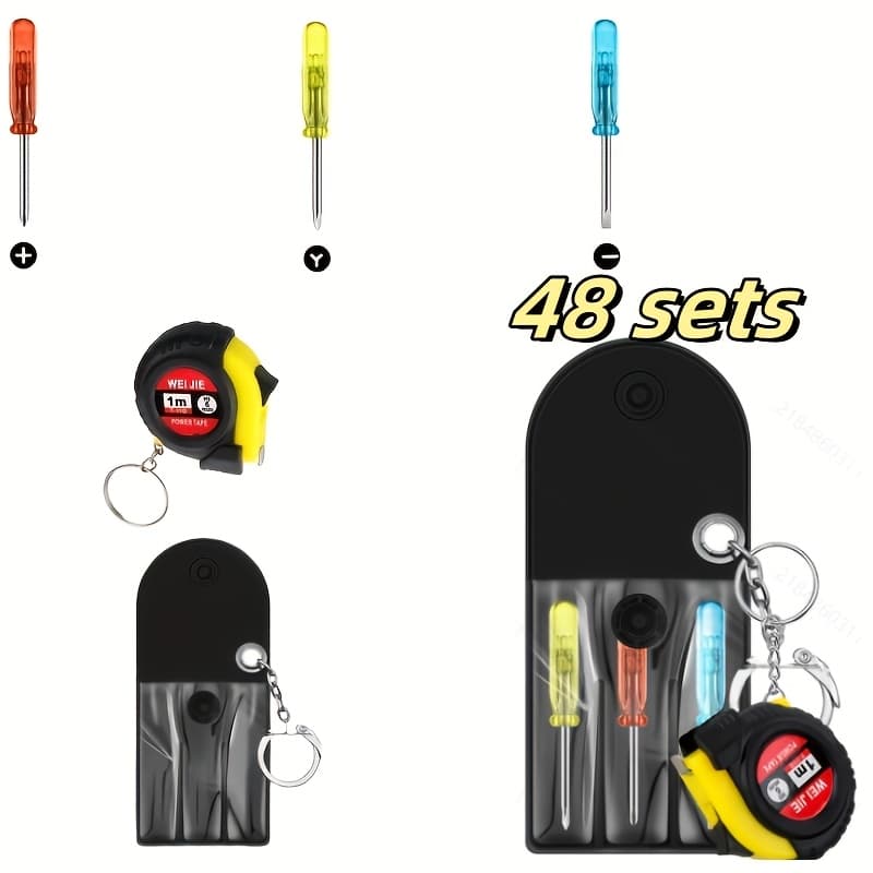 TEMU 48pcs Of Keychain Kits, Including 36 Screwdrivers Of 3 Different Styles, 12 Tape Measure Keychains