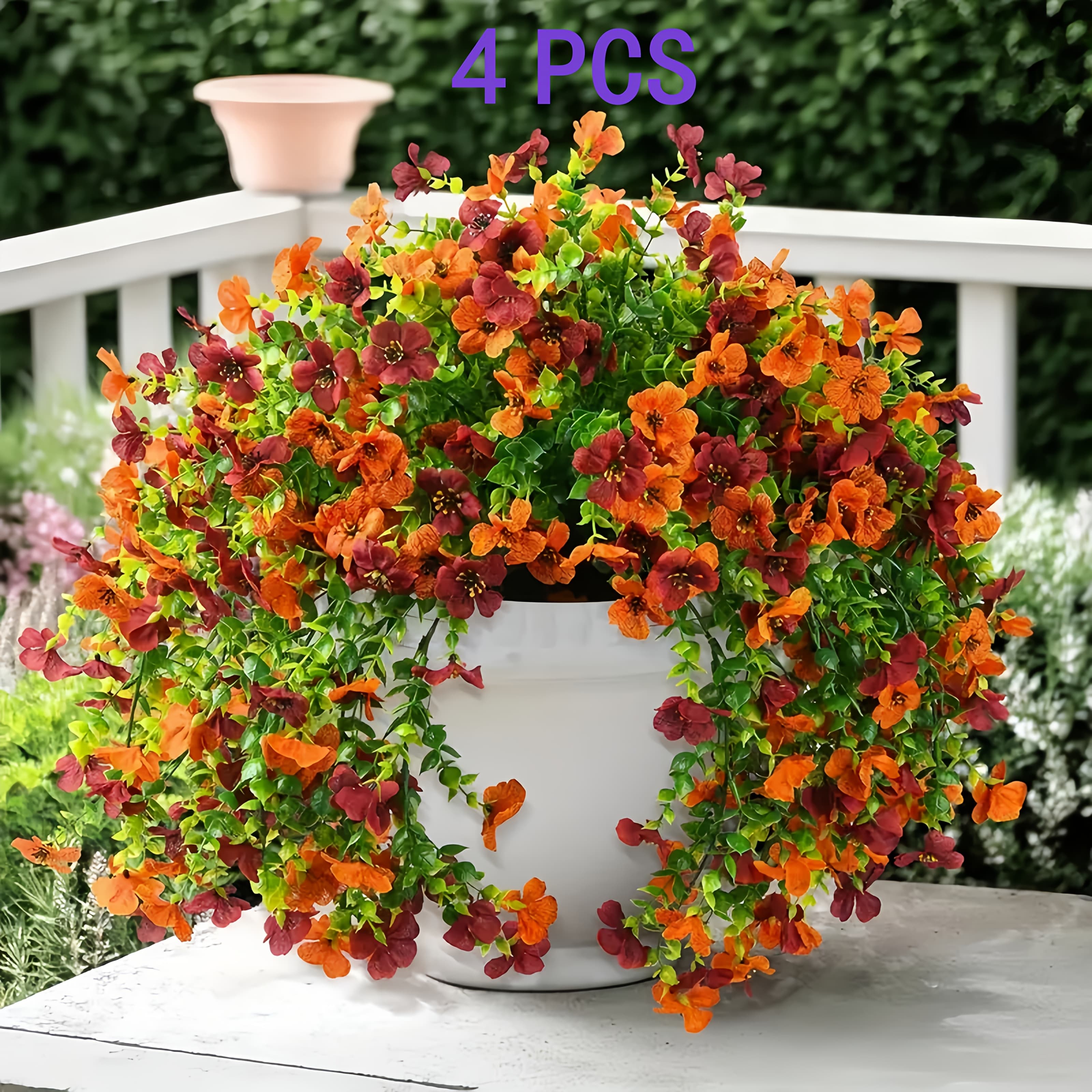 TEMU 2/4pcs Hanging Faux Daisies-colorful, Maintenance-free, Uv-resistant Fall Flowers For And Gardens-bright (fade Resistant) In White Pots