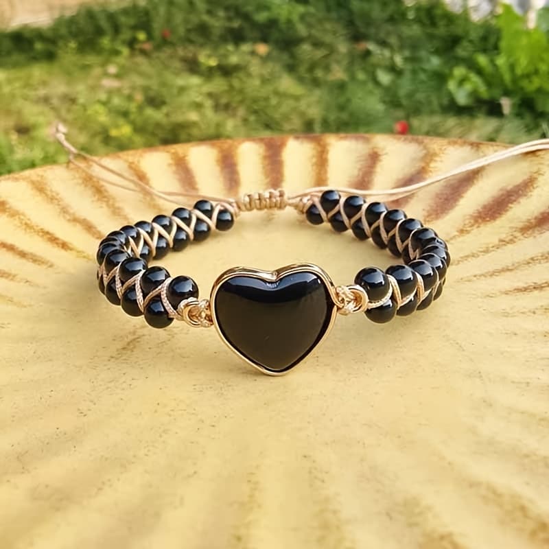 TEMU New Adjustable Handmade Obsidian Bead Bracelet