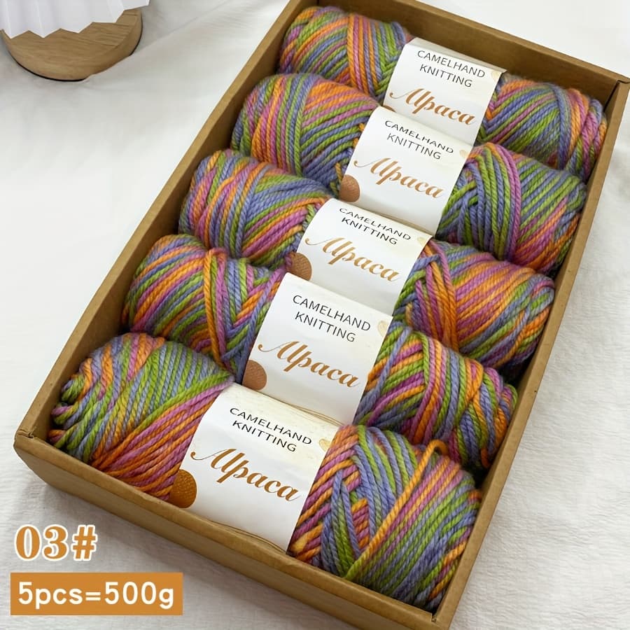 TEMU 5pcs Alpaca Dyed Colored Yarn, 500g, High-quality Multicolor Gradient Yarn Balls, Hand Knitting Material Pack, Suitable For Autumn Men Women Gift