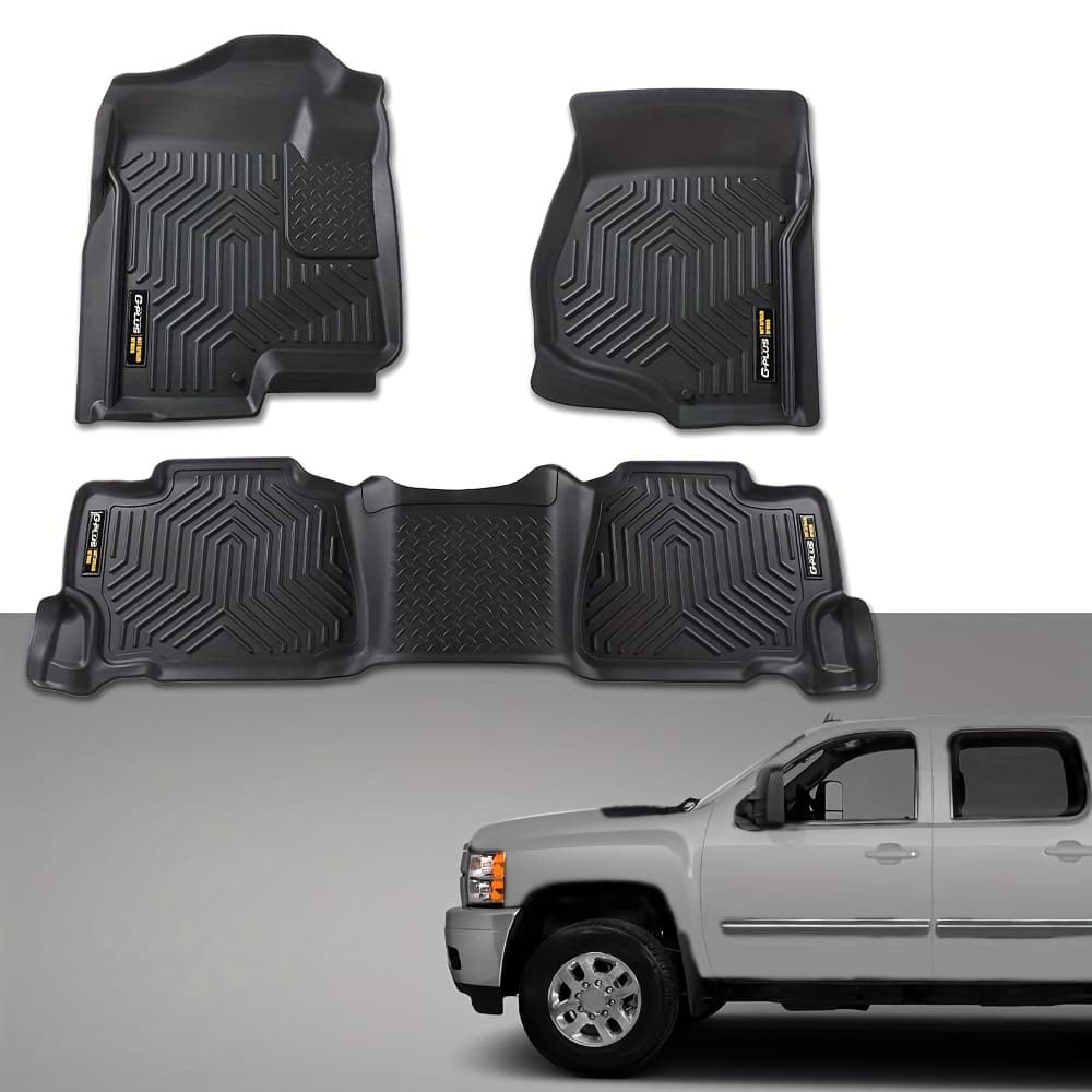 TEMU 3pcs Floor Mats For Chevy For Silverado 2007-2013, For For Sierra For 1500 2007-2014, Tpe All Weather Full Cover Protection, Black
