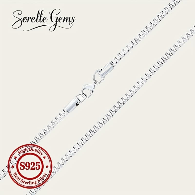 TEMU 925 Sterling Silvery, Box Necklace, Fashion Minimalist, Wedding, Engagement Gift, Unisex, Hypoallergized, 1mm Wide, 0.14 Oz