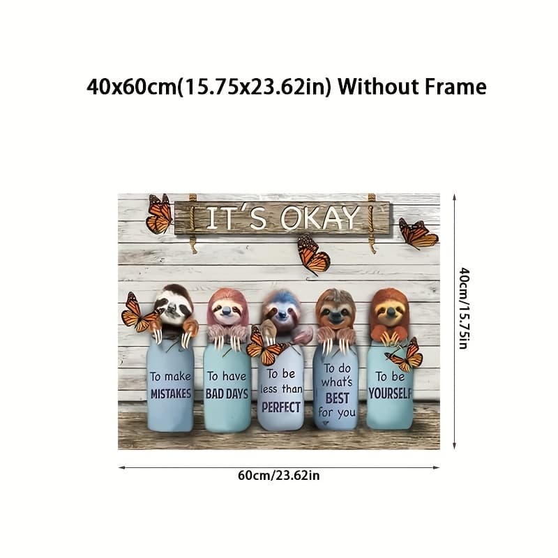 TEMU 1pc Sloth Okay Landscape Canvas Gift For Sloth Lovers, Birthday Gift Decor Home Decor Wall Art , No Frame
