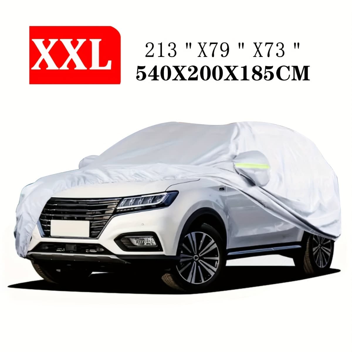 TEMU 190t High Quality Durable Anti-scratch 3-layer Full Car Cover, Suv Universal, All Season Car Cover Waterproof Indoor Outdoor Snow, Dust And Uv Protection With Reflective Strip, Xl Xxl Silvery