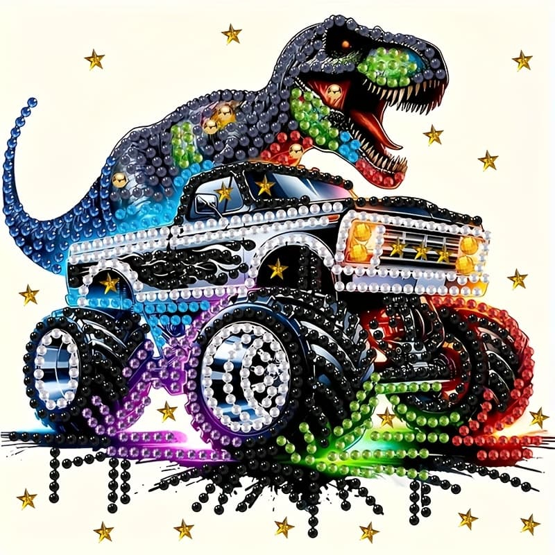 TEMU 5d Diamond Painting Kit - Dinosaur Truck Design, 7. 87x7. 87 Inches, Inlaid Irregular Diamonds, Frameless Wall Art, Creative Gift For , New Diamond Embroidery Art Set
