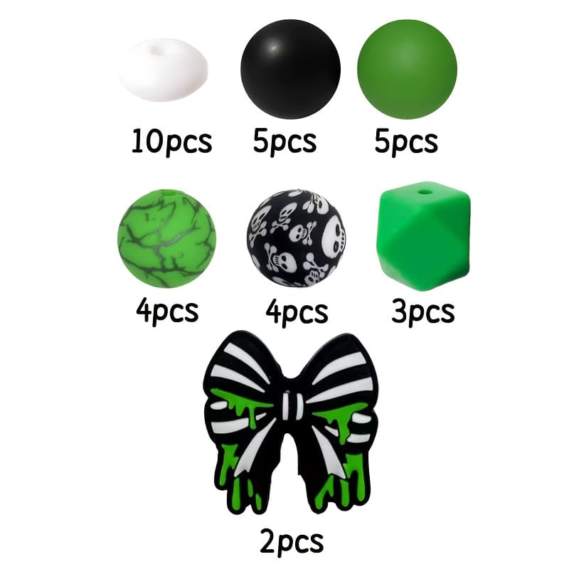 TEMU 33pcs Bow & Focus Bead Set - (,,,) Silicone Beads With Bow-shaped Caps For Making, Keychains, Bracelets & Necklace Crafting - Durable Creative Beads For Diyers Of Skill Levels