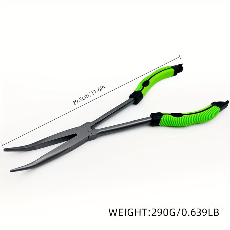 TEMU Long Nose Fishing Pliers Hook Remover Tools 11 Inches Curved Needle Nose Pliers Long Reach Pliers
