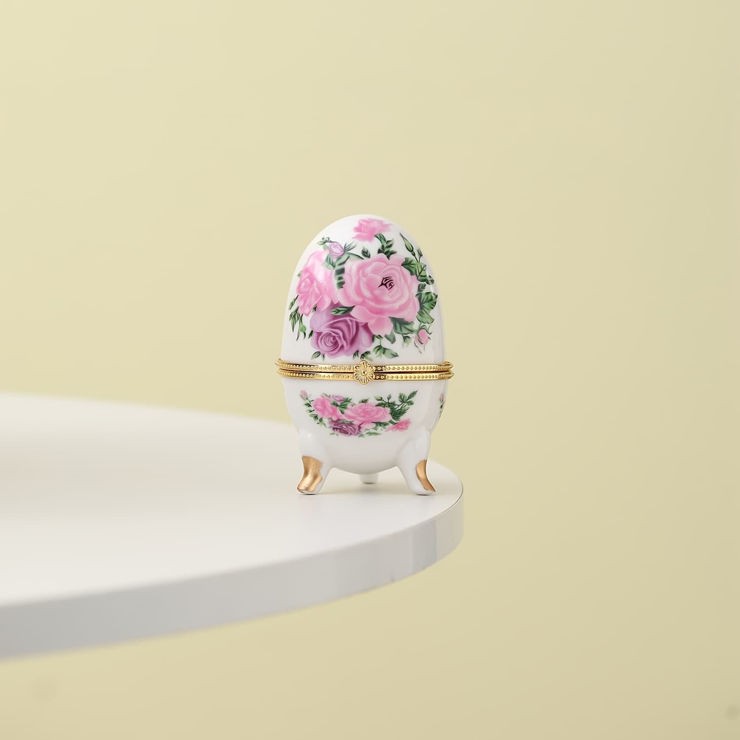 TEMU Blue Rose Pattern Egg-shaped Ceramic Jewelry Box Earring Necklace Ceramic Storage Tray Pink Rose Applique Grandma Birthday Gift, Jewelry Trays
