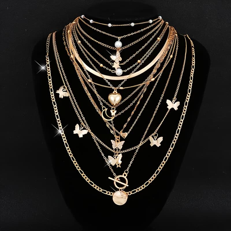 TEMU 11pcs Summer Elegant And Simple Pearl Heart Pendant Necklace Set For Women Daily Light Luxury With Seaside Beach Party Vacation Dating Gifting