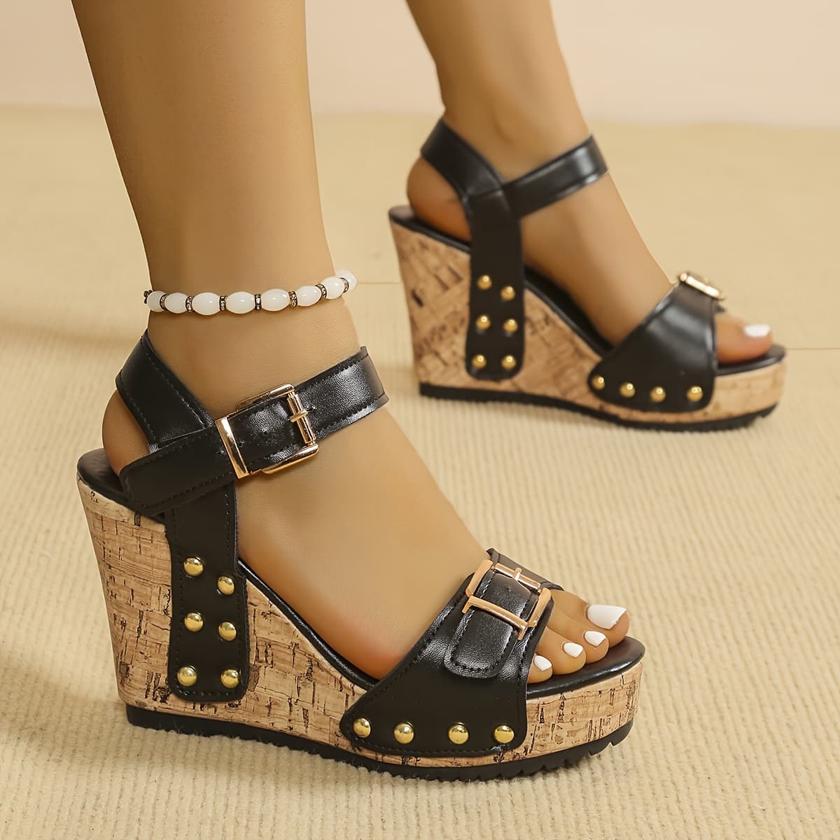 TEMU Women's Wedge Sandals, Strap Platform Heels, Open Toe Cork Heel Summer Fashion Sandals, Women Shoes